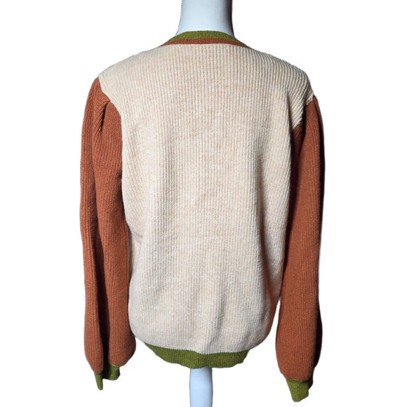 Sweet Lemon Color Block Ribbed Knit Sweater Women's Size Large Pearl‎ Buttons - Picture 3 of 12